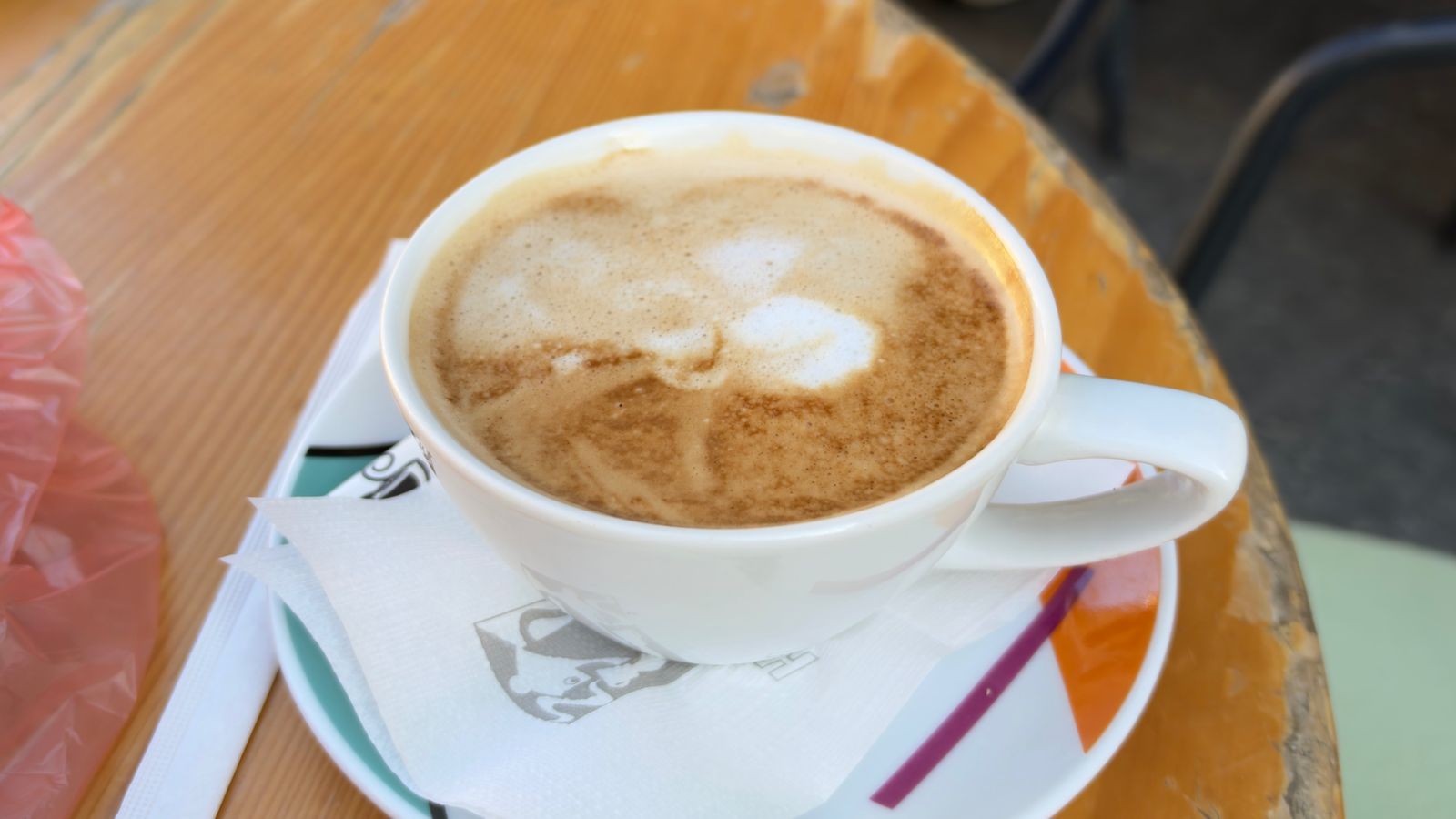 Cappuccino with latte art at Broadway Bakery on Širok Sokak in Bitola