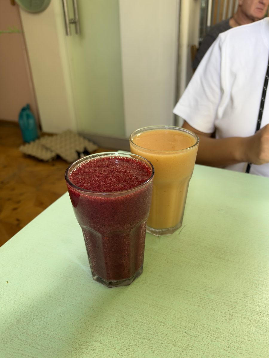 A mixed berry smoothie and a mango smoothie at Happy Avogato in Larnaca